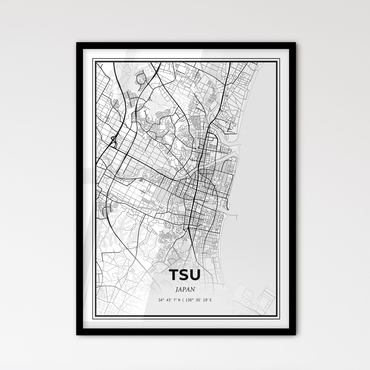 Tsu Japan - Scandinavian Style City Map for Modern Home Decor