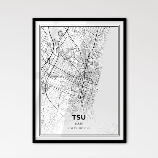 Tsu Japan - Scandinavian Style City Map for Modern Home Decor