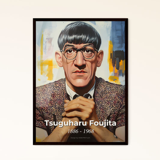 Portrait of Tsuguharu Foujita, 1886 - 1968. Impressionistic painting of a man with glasses and a tie.