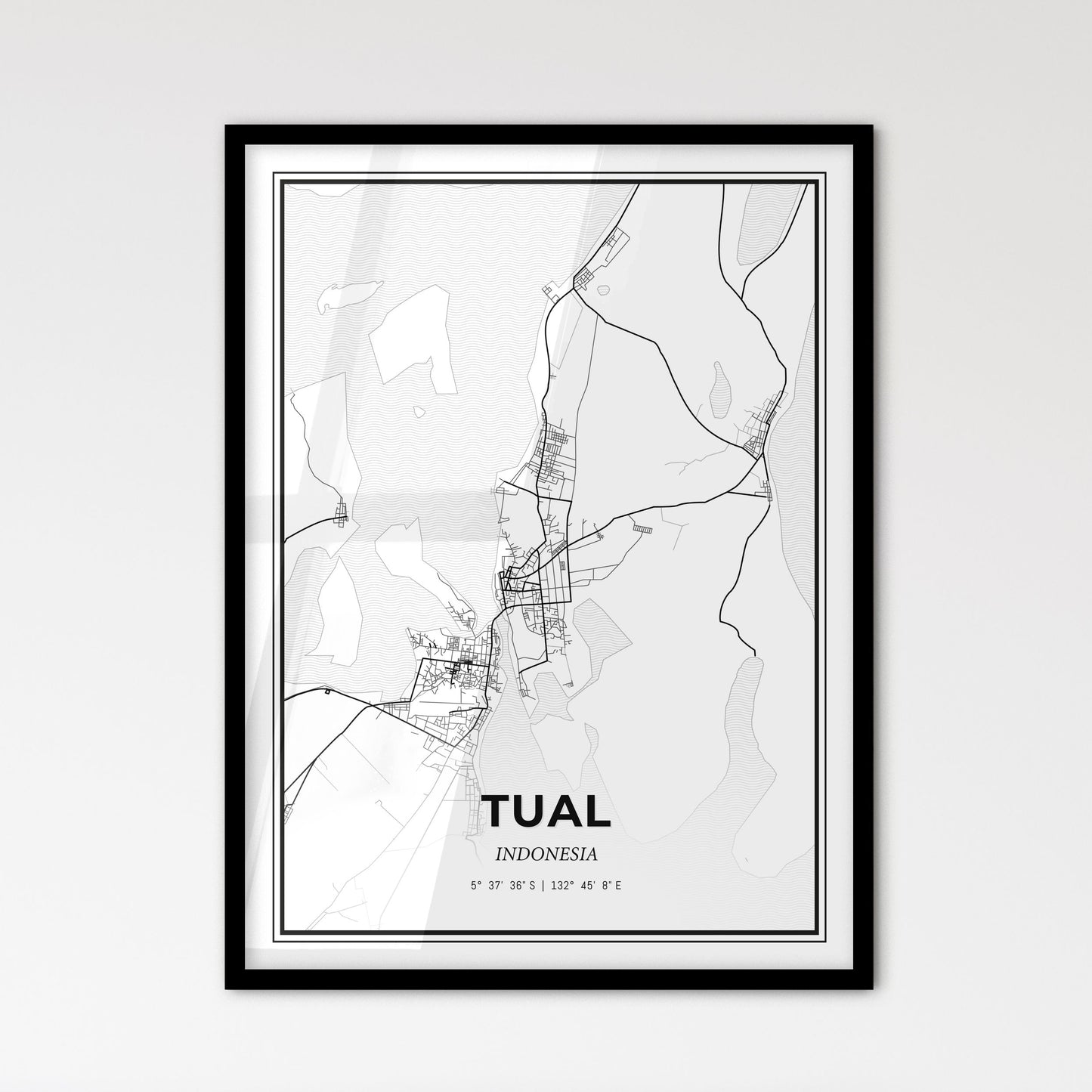 Tual Indonesia - Scandinavian Style City Map for Modern Home Decor