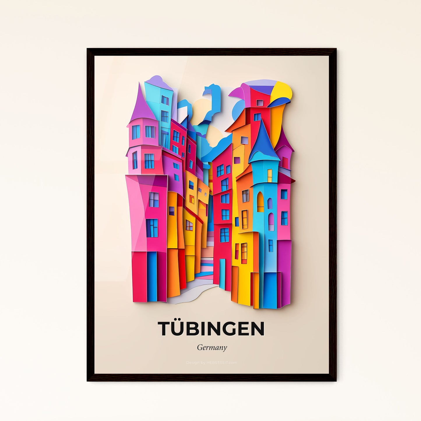 Vivid Tubingen, Germany - a colorful city with a bird flying over it