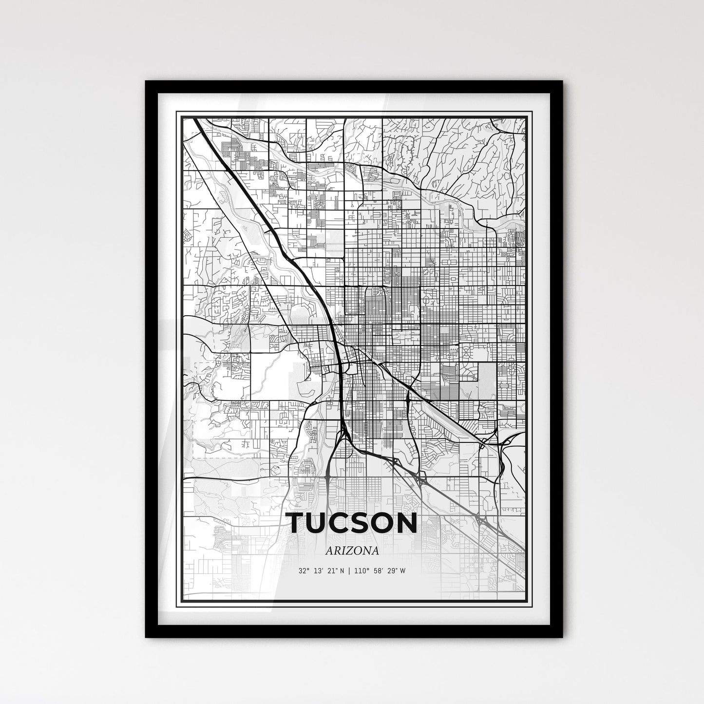 Tucson Arizona - Scandinavian Style City Map for Modern Home Decor