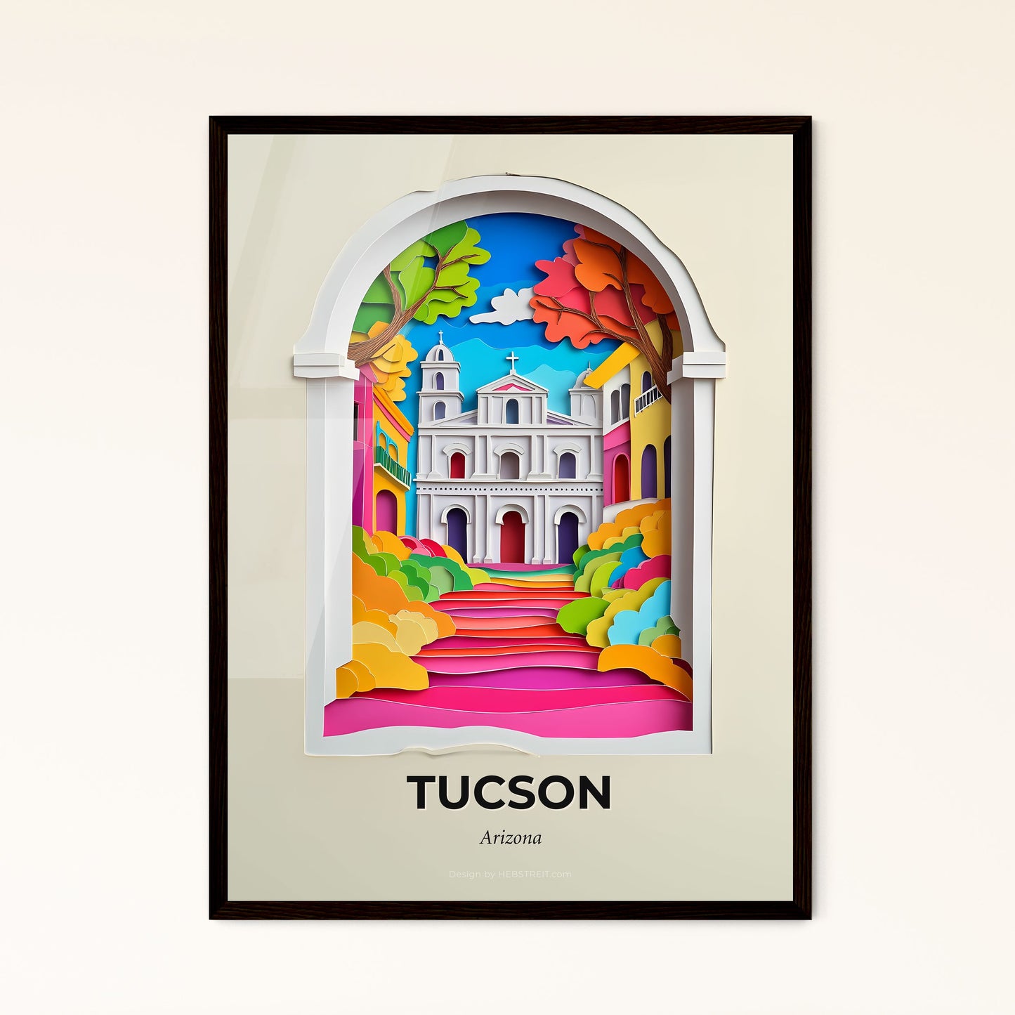 Vivid Tucson, Arizona - a paper cut of a church with a pathway