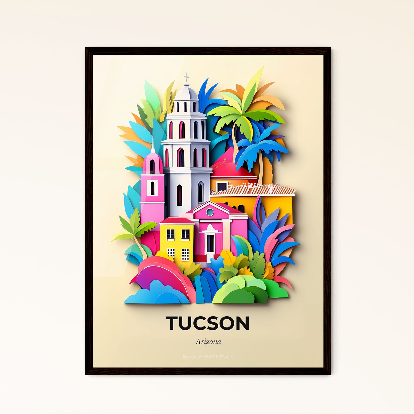 Vivid Tucson, Arizona - a colorful city with a church and palm trees