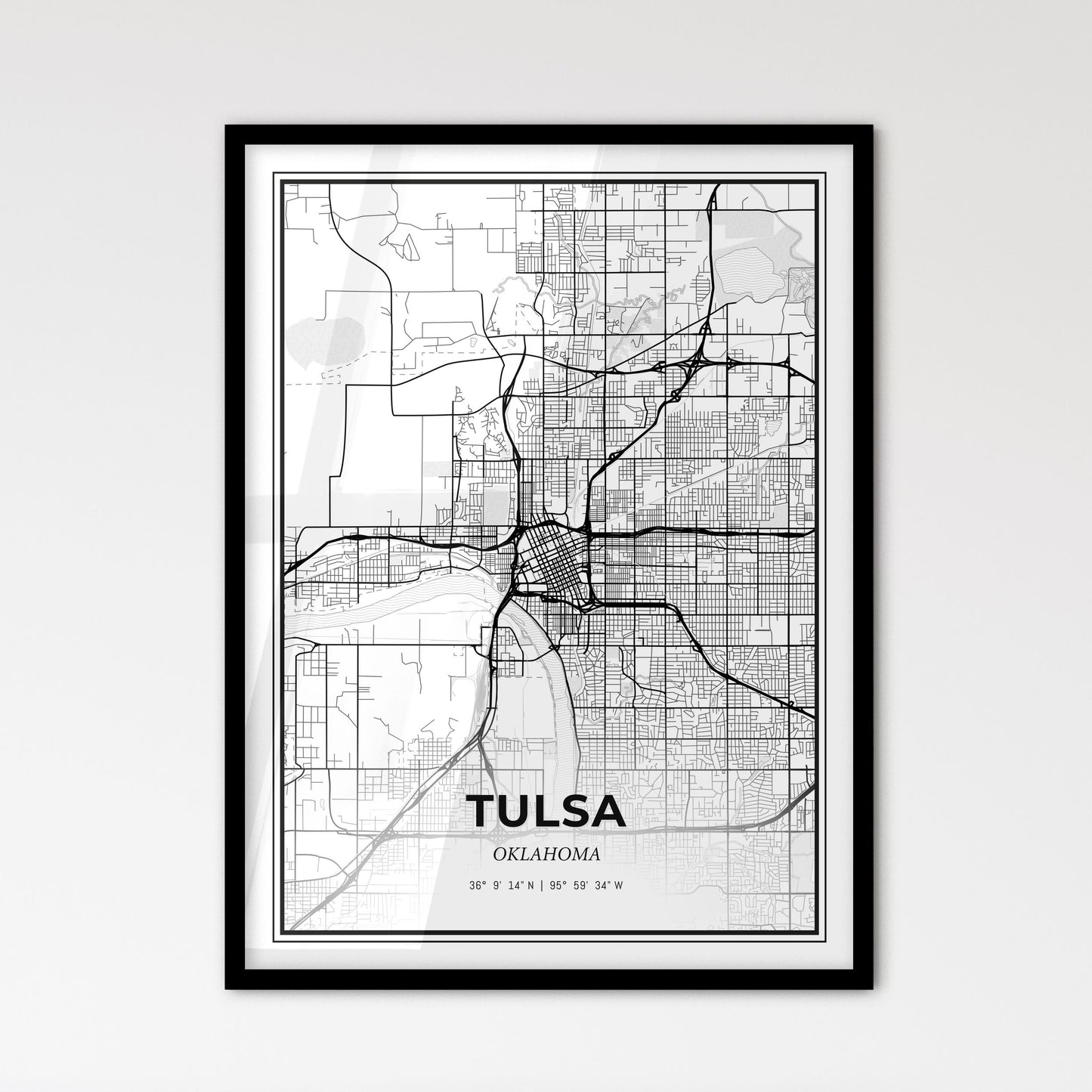 Tulsa Oklahoma - Scandinavian Style City Map for Modern Home Decor