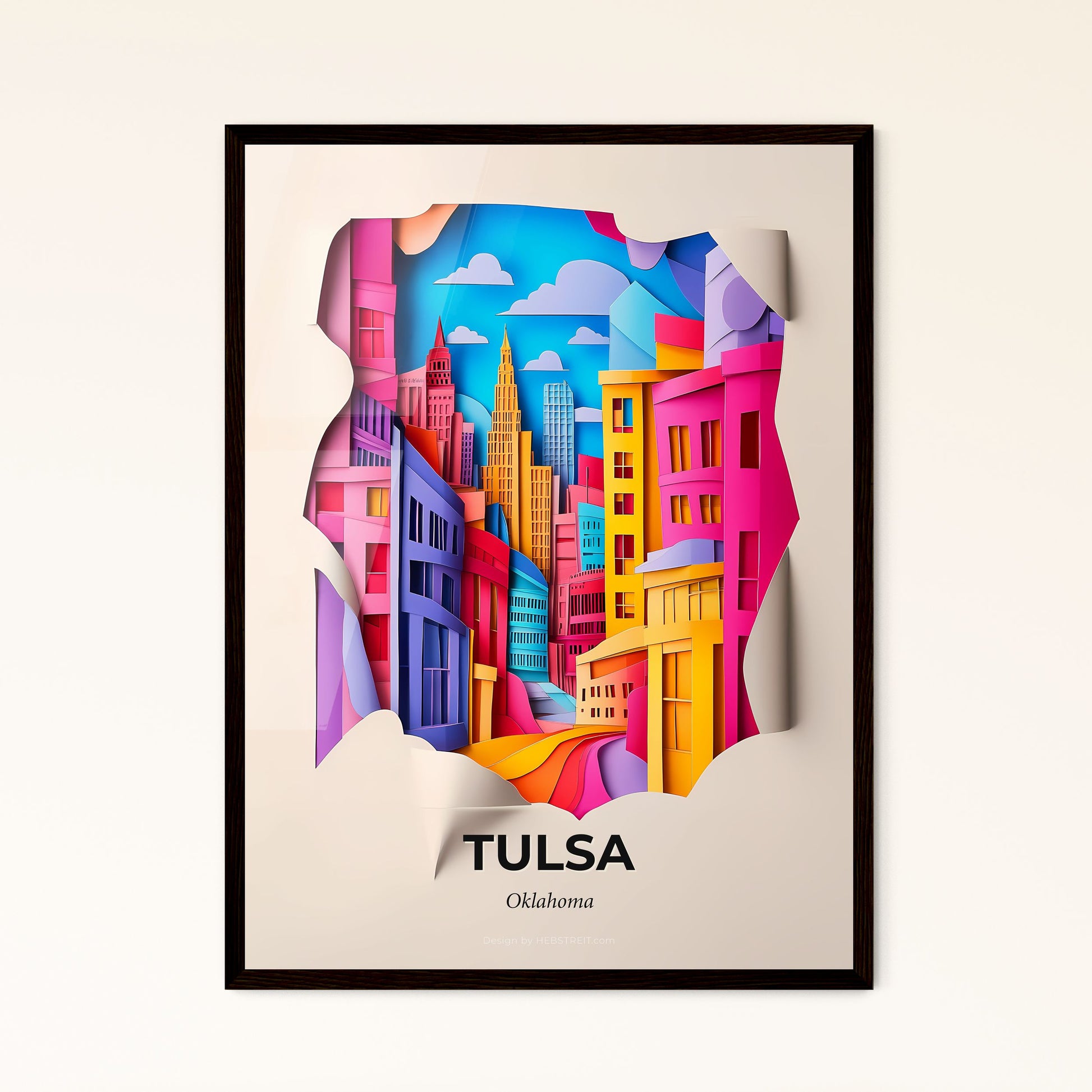 Vivid Tulsa, Oklahoma - a paper cut of a city with a clock tower