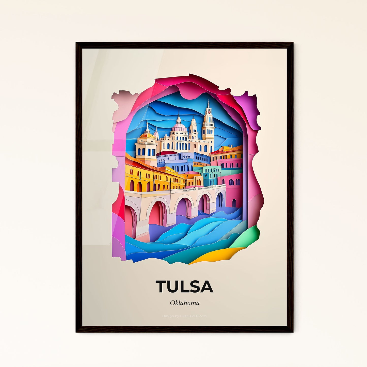 Vivid Tulsa, Oklahoma - a paper cut of a city with a bridge