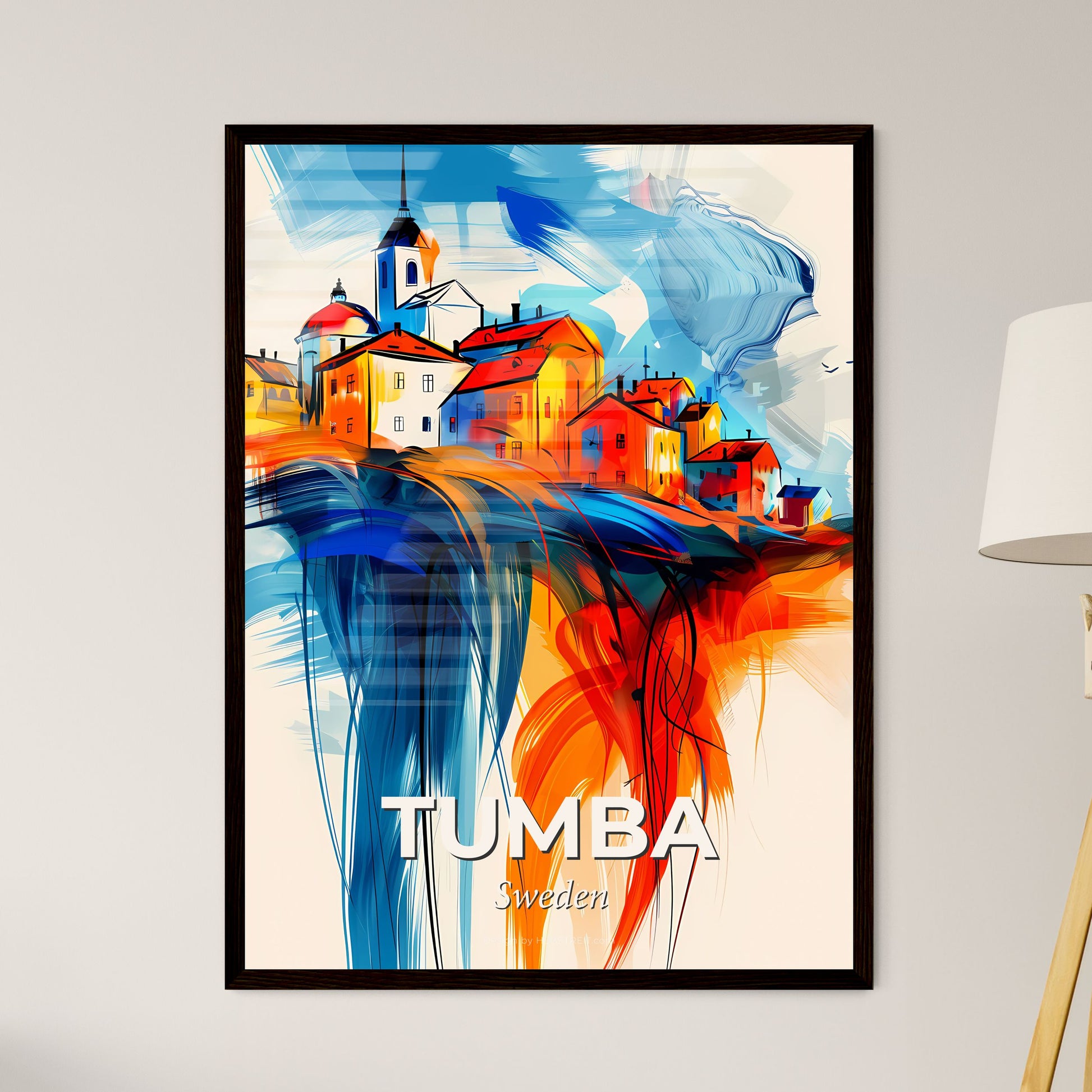 Vibrant Tumba, Sweden - A Painting Of A Town