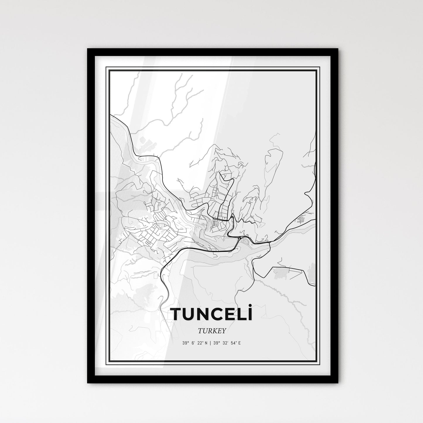 Tunceli Turkey - Scandinavian Style City Map for Modern Home Decor