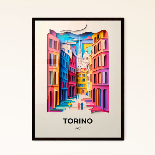 Vivid Turin, Italy - a paper cut of a city street with people walking