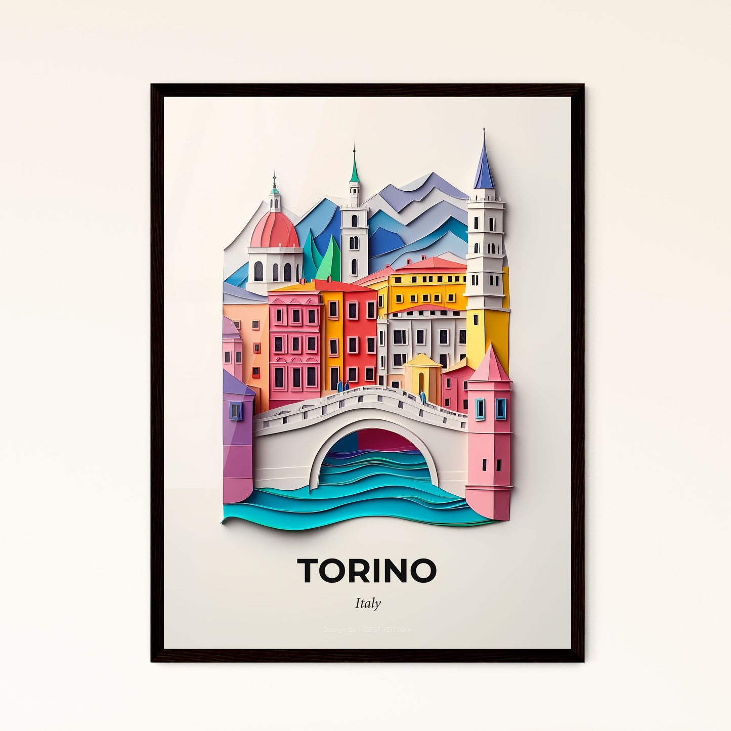 Vivid Turin, Italy - a paper cut of a city with a bridge