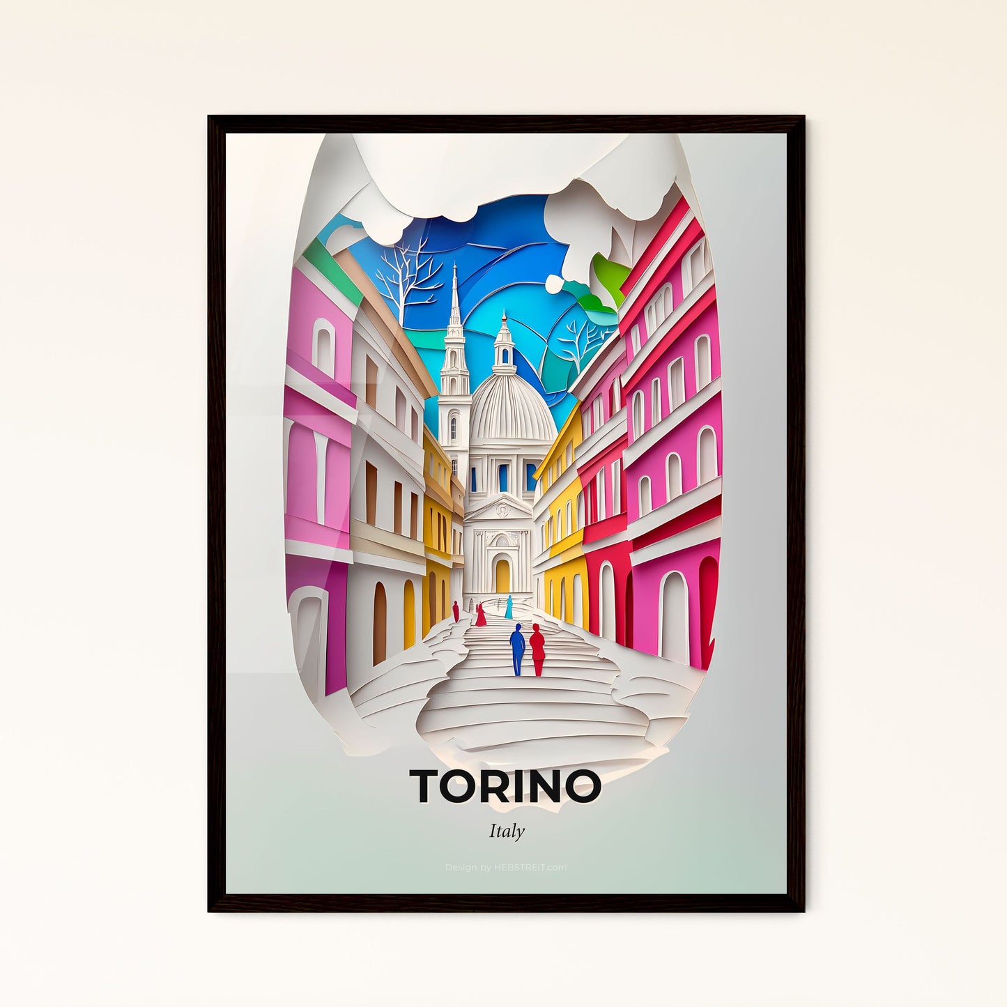 Vivid Turin, Italy - a paper cut of a city street with a church