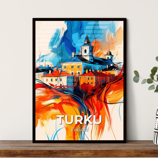 Vibrant Turku, Finland - A Painting Of A Building With A Tower And A Tower