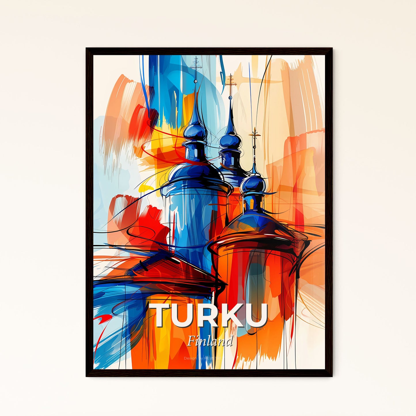 Vibrant Turku, Finland - A Painting Of A Building With A Colorful Background