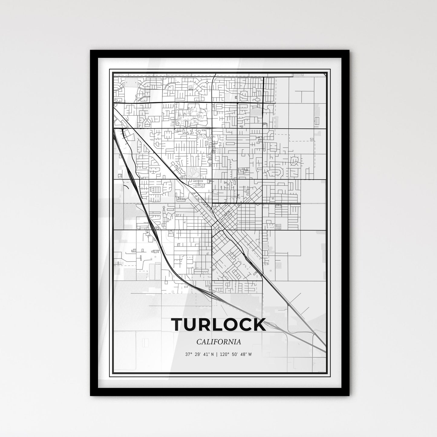 Turlock California - Scandinavian Style City Map for Modern Home Decor