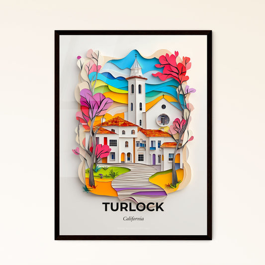 Vivid Turlock, California - a paper cut of a church with a steeple