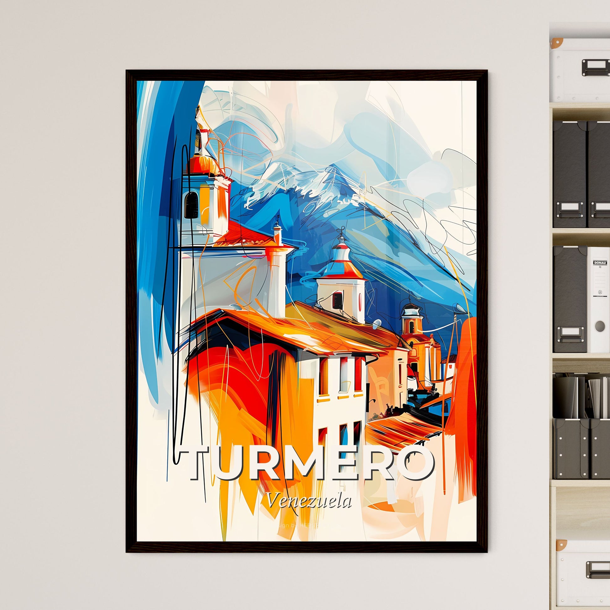 Vibrant Turmero, Venezuela - A Painting Of Buildings And Mountains