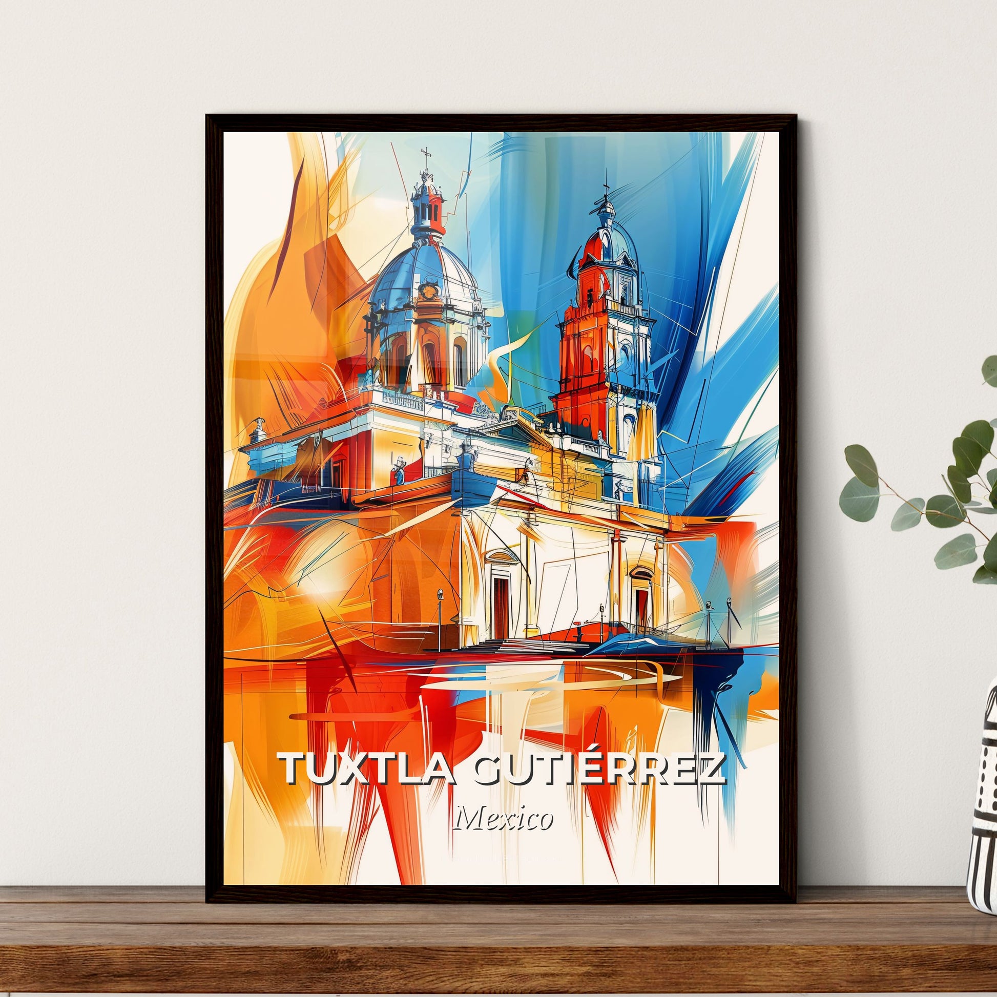 Vibrant Tuxtla Gutiérrez, Mexico - A Painting Of A Building With A Dome And Towers