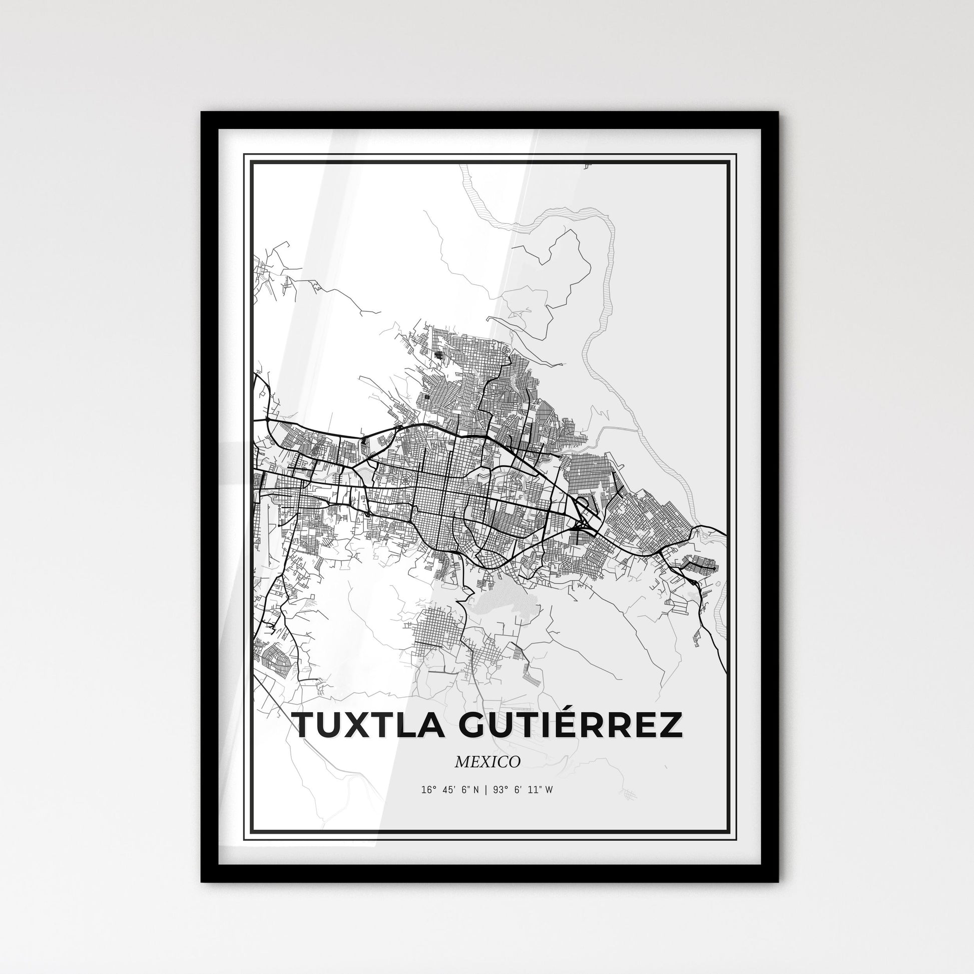 Tuxtla Gutiérrez Mexico - Scandinavian Style City Map for Modern Home Decor