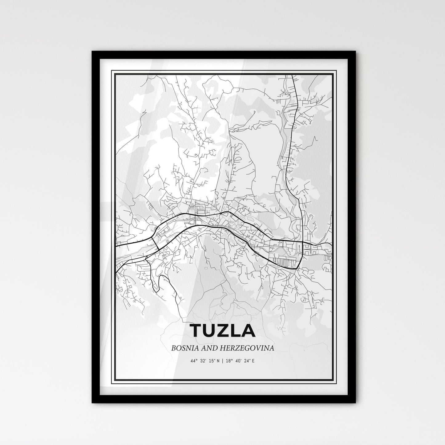 Tuzla Bosnia and Herzegovina - Scandinavian Style City Map for Modern Home Decor