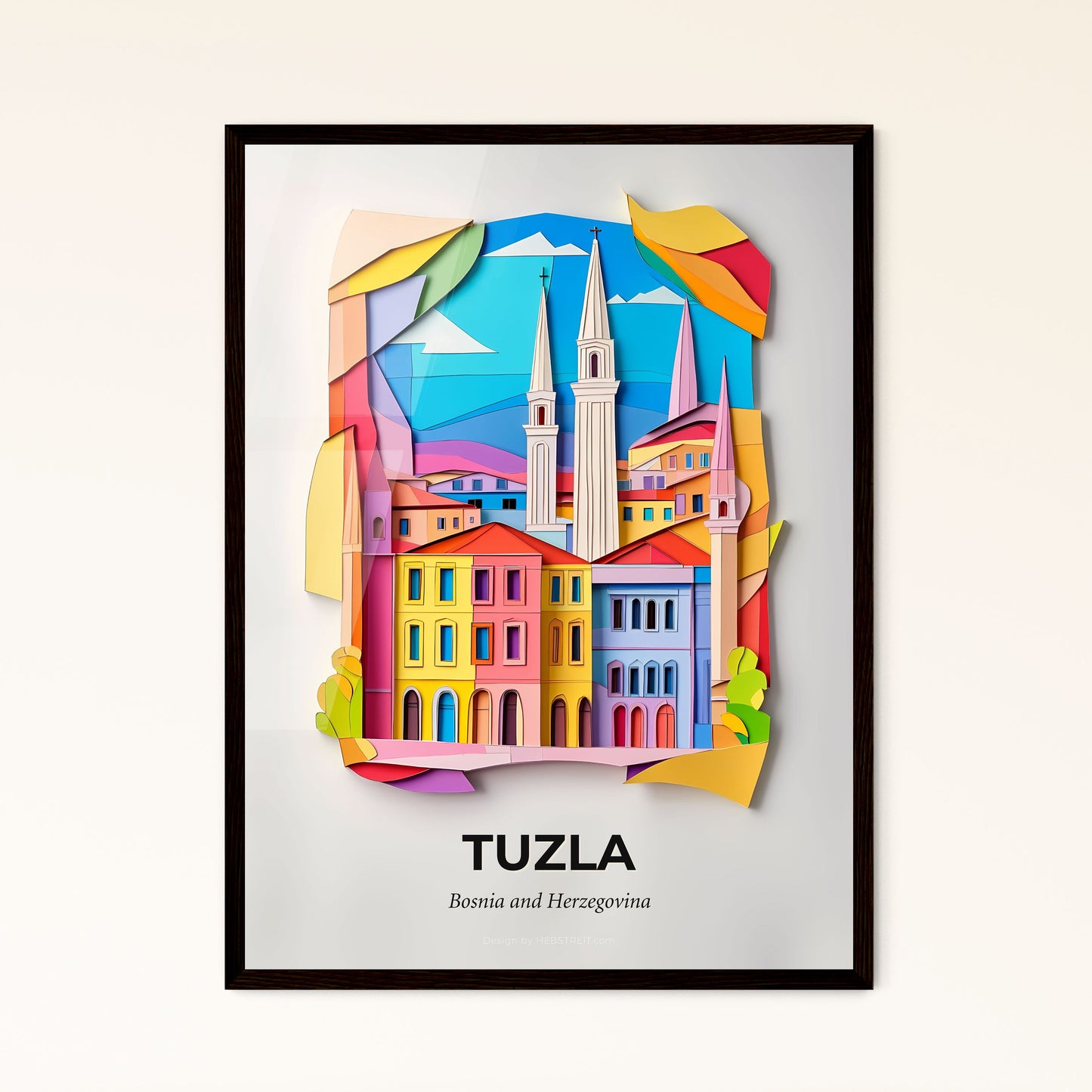 Vivid Tuzla, Bosnia and Herzegovina - a paper cut of a city with a clock tower