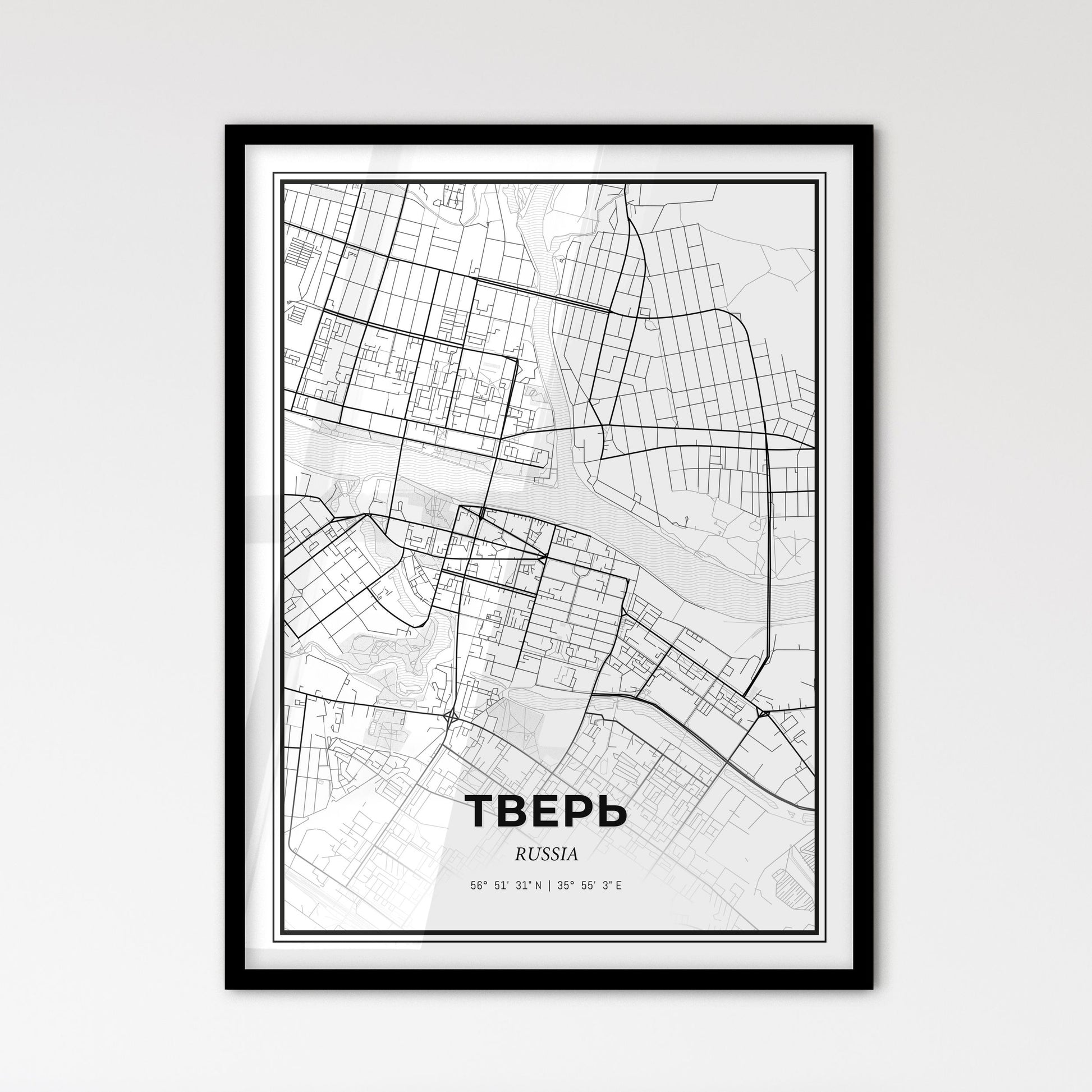 Tver Russia - Scandinavian Style City Map for Modern Home Decor