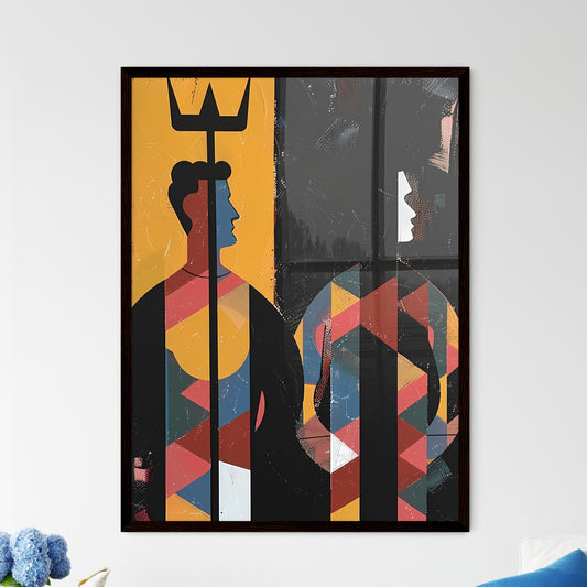 Bauhaus-Inspired Modern American Gothic Depicting Men With Abstract Pitchfork Against Simplistic Background Default Title