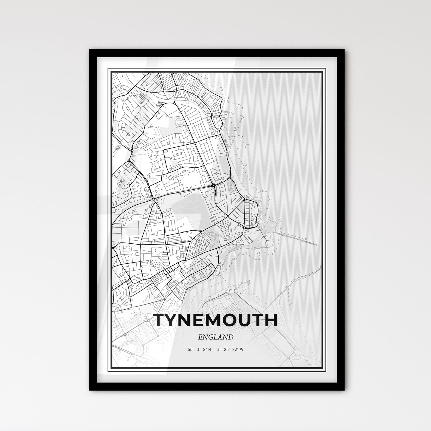 Tynemouth England - Scandinavian Style City Map for Modern Home Decor