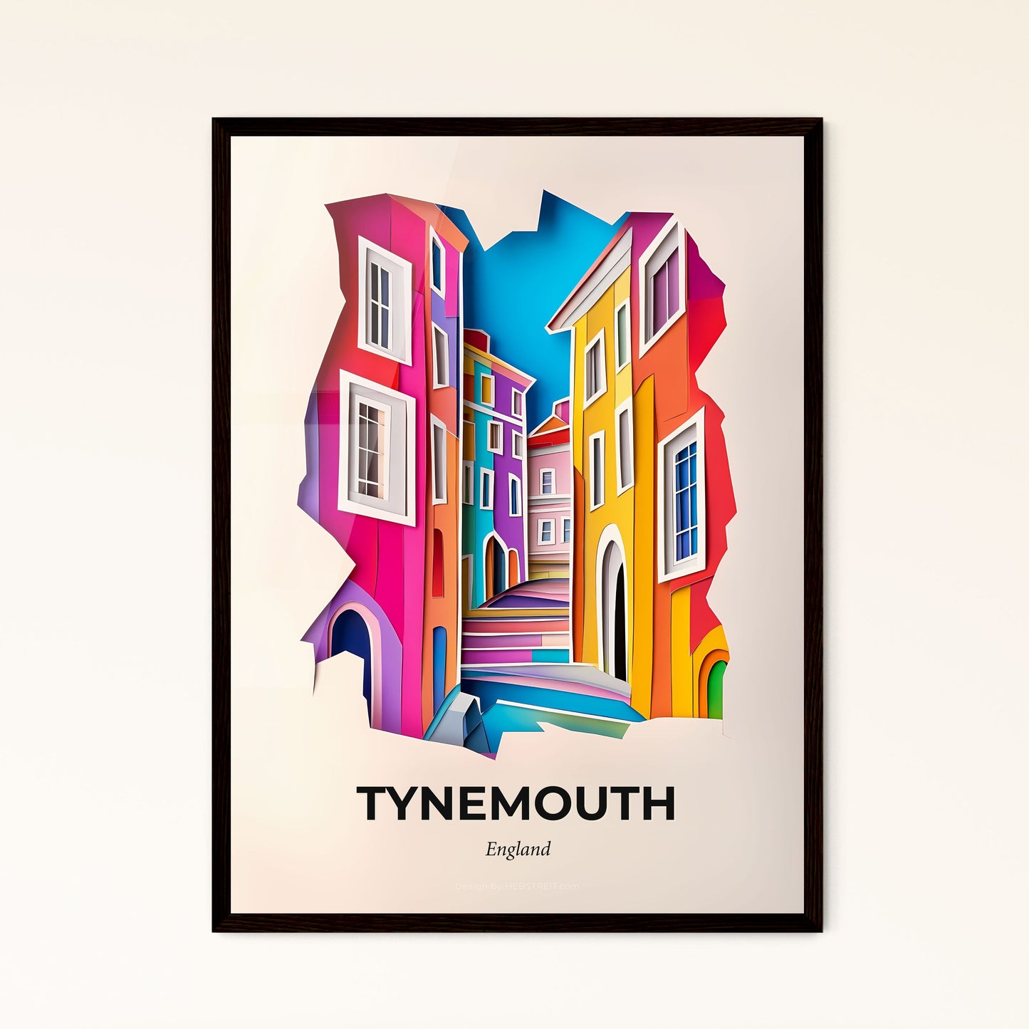 Vivid Tynemouth, England - a colorful city street scene with a hole in the wall