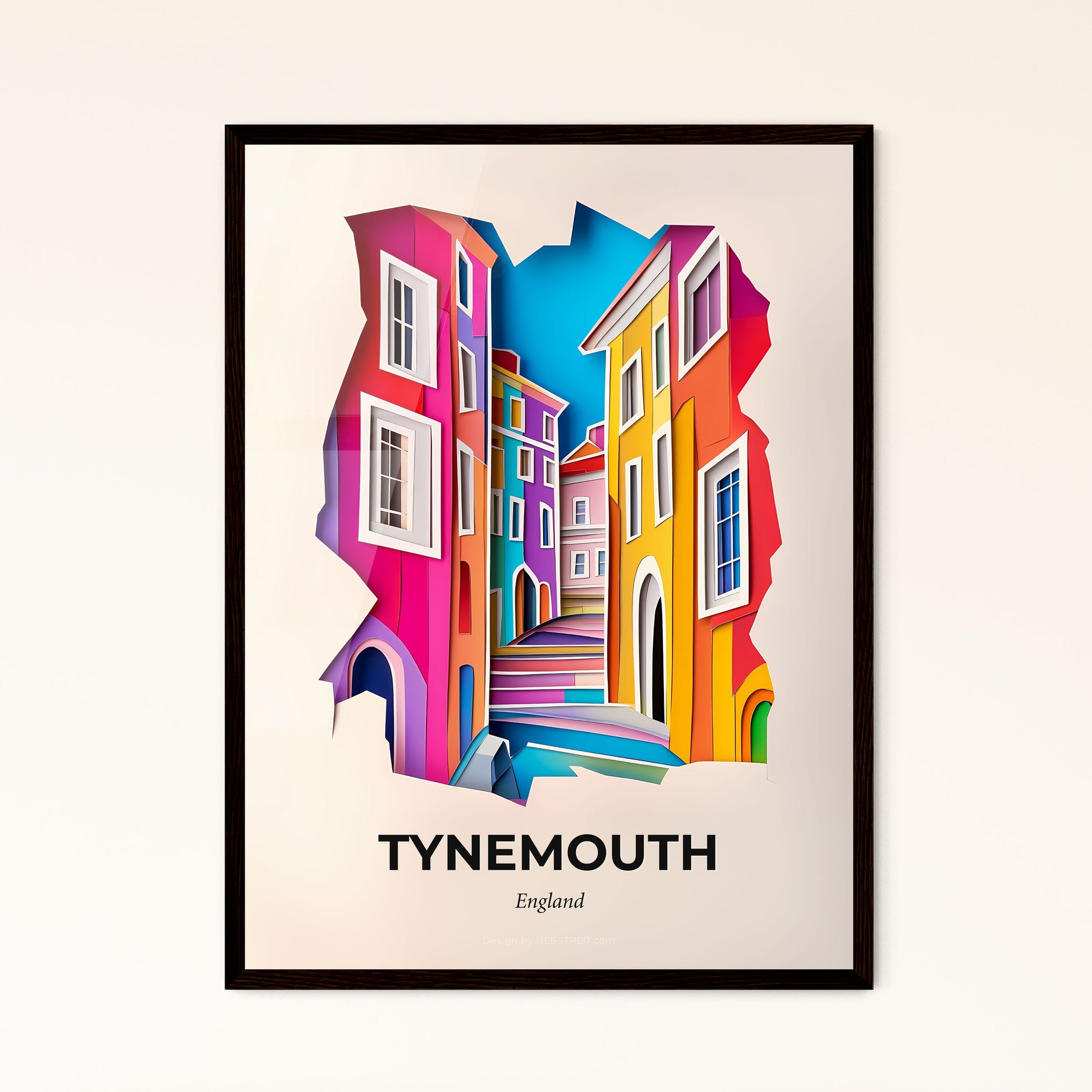 Vivid Tynemouth, England - a colorful city street scene with a hole in the wall