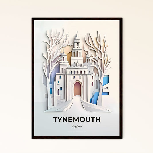 Vivid Tynemouth, England - a paper cut of a castle with trees