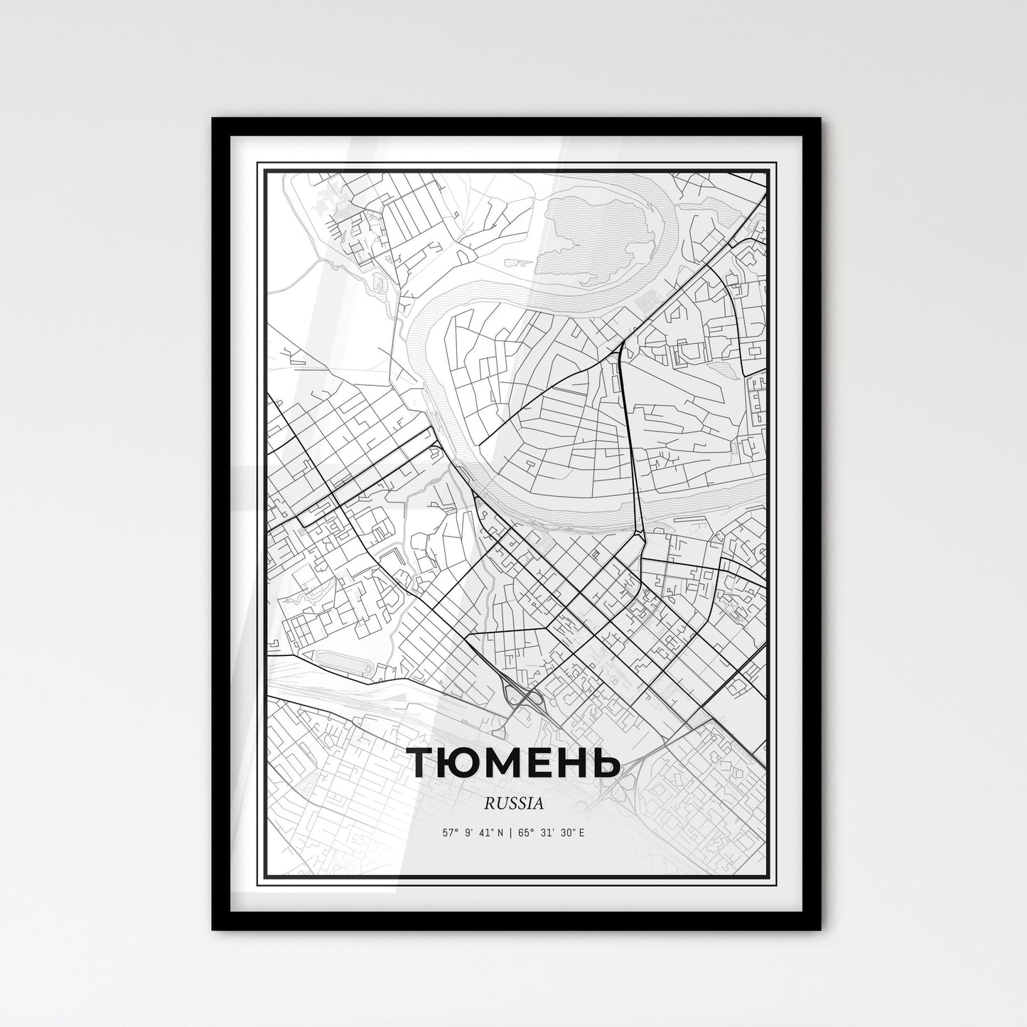 Tyumen Russia - Scandinavian Style City Map for Modern Home Decor