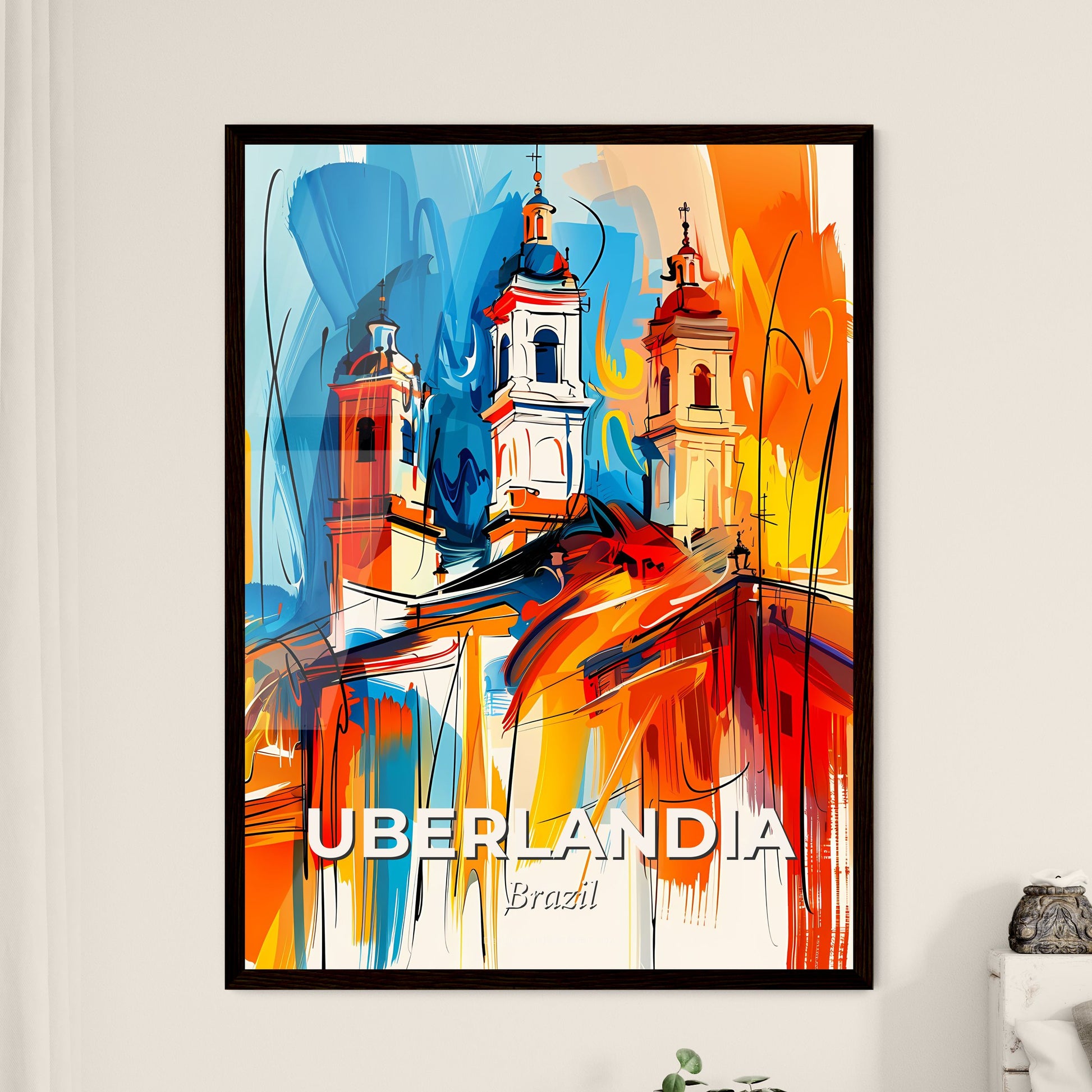 Vibrant Uberlandia, Brazil - A Painting Of A Building With Towers