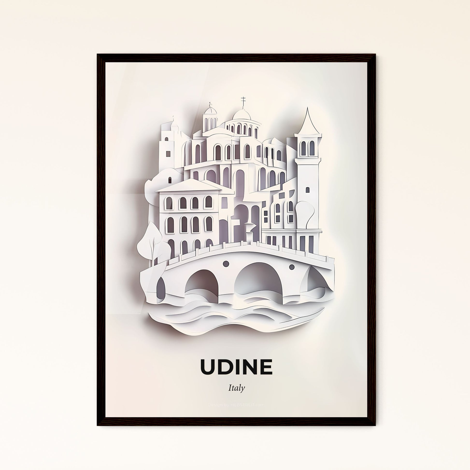 Vivid Udine, Italy - a paper cut of a castle and bridge