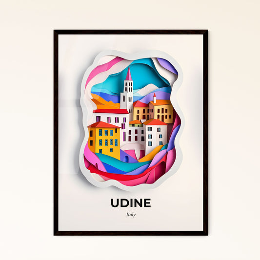 Vivid Udine, Italy - a paper cut of a city with a clock tower