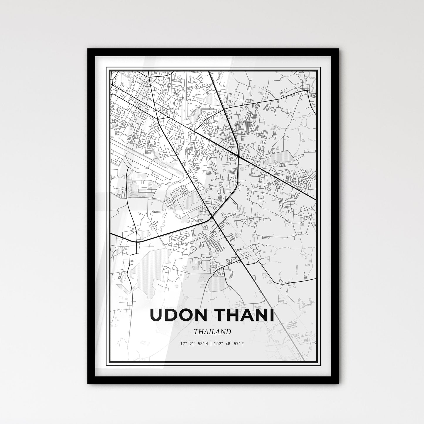 Udon Thani Thailand - Scandinavian Style City Map for Modern Home Decor