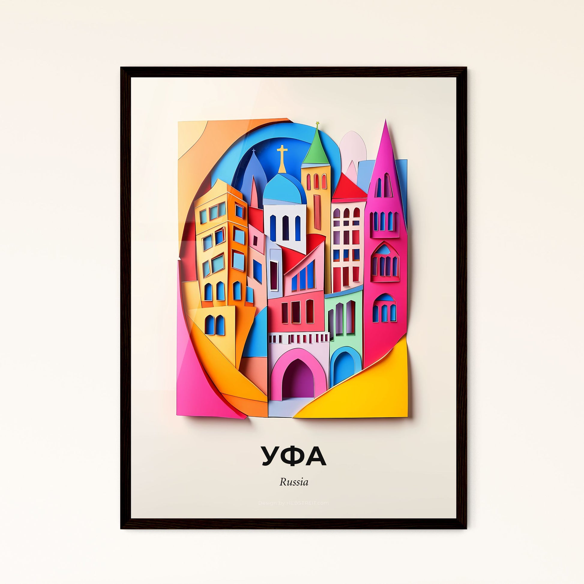 Vivid Ufa, Russia - a paper cut of a city with a cross on top