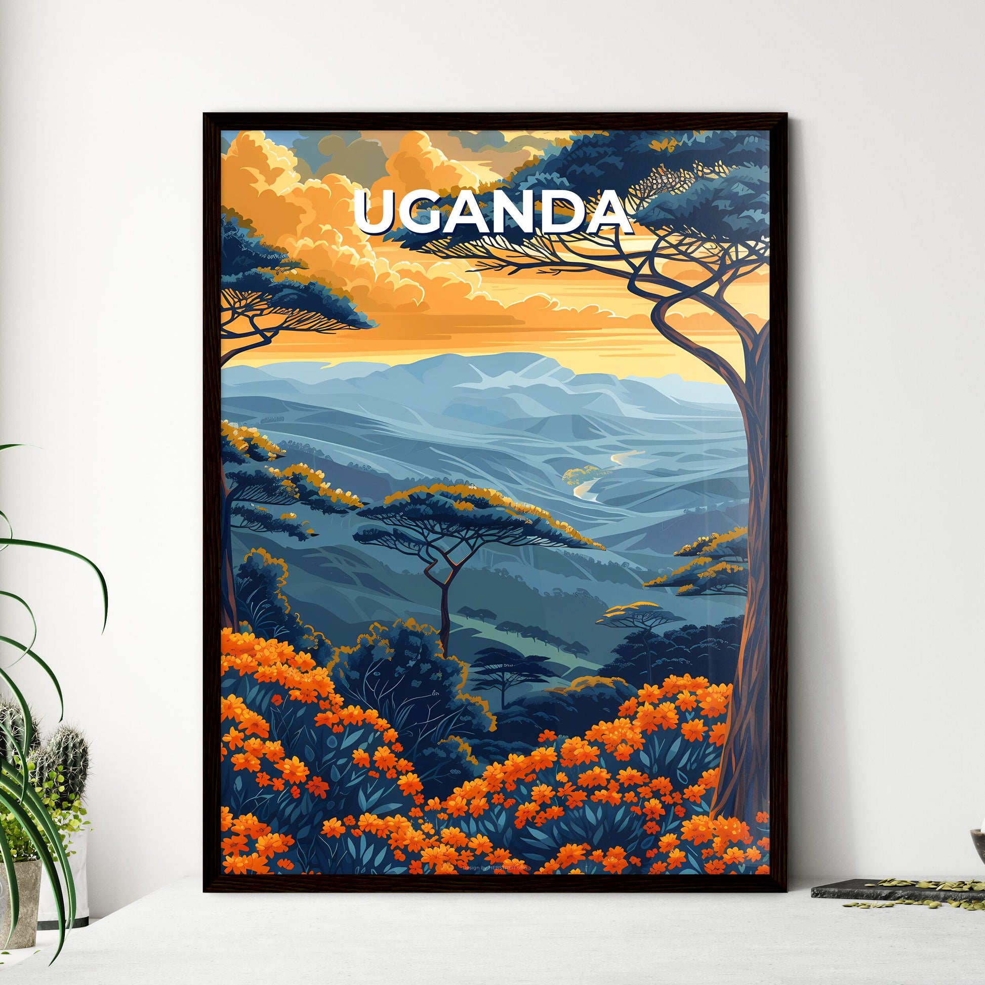Uganda Africa Painting Landscape Art Vibrancy Trees Flowers