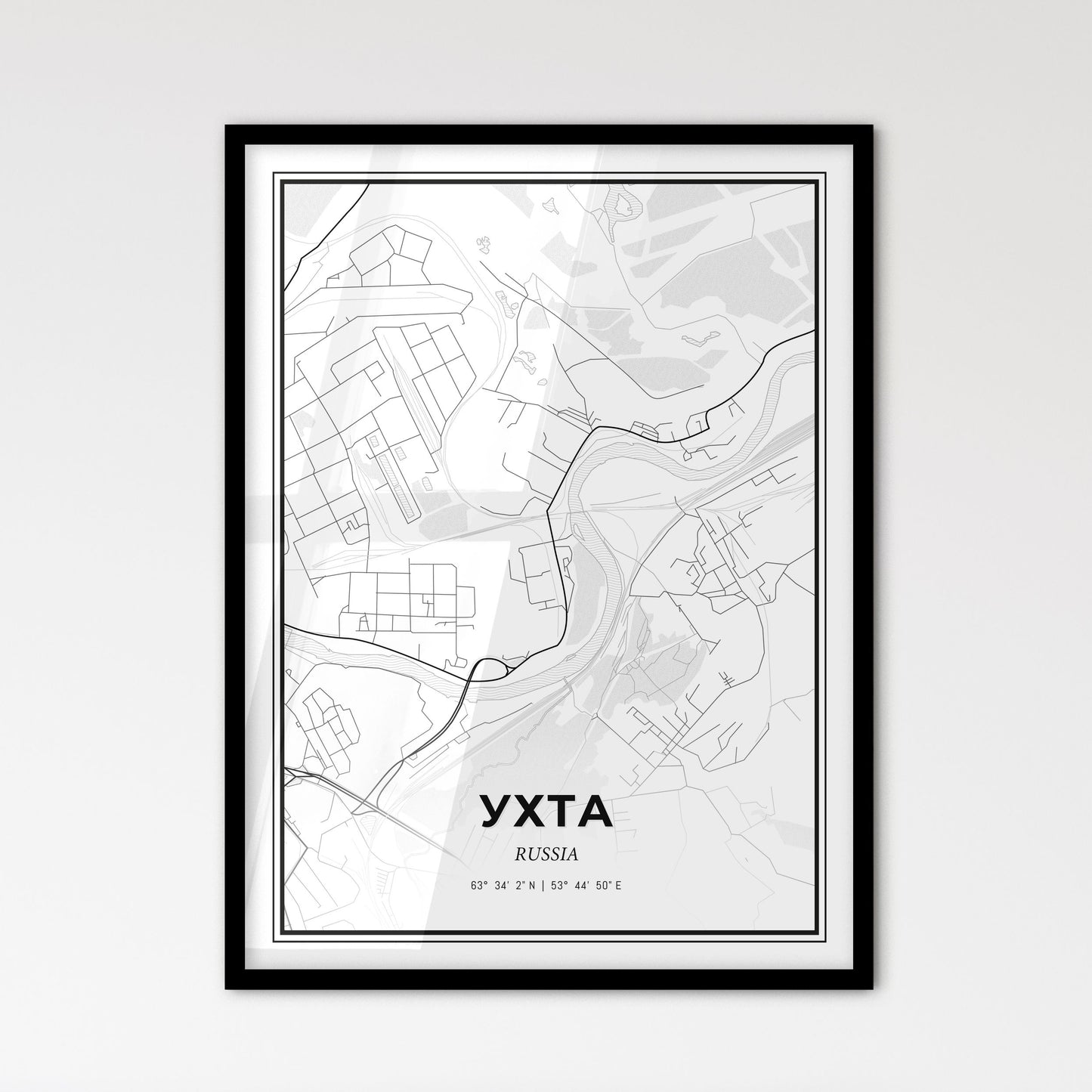 Ukhta Russia - Scandinavian Style City Map for Modern Home Decor