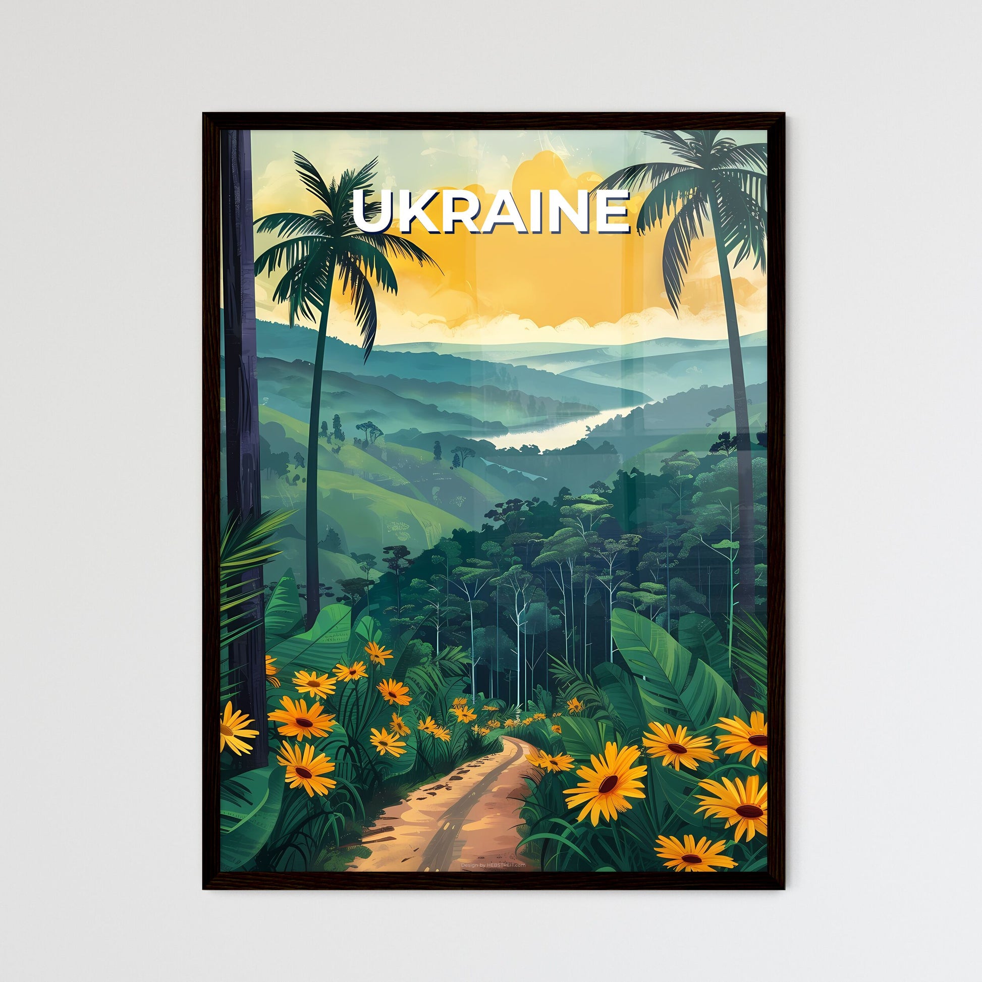Colourful Painting of a Dirt Road Through a Tropical Forest in Ukraine, Europe