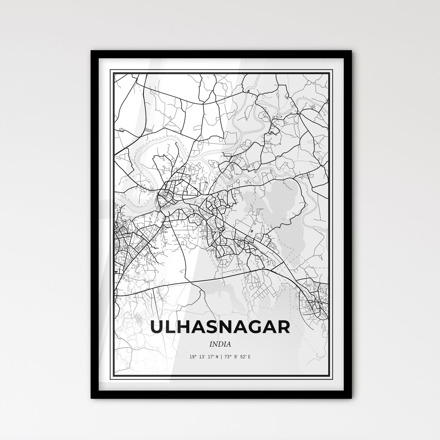 Ulhasnagar India - Scandinavian Style City Map for Modern Home Decor