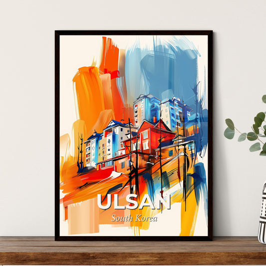 Vibrant Ulsan, South Korea - A Painting Of Buildings On A Hill