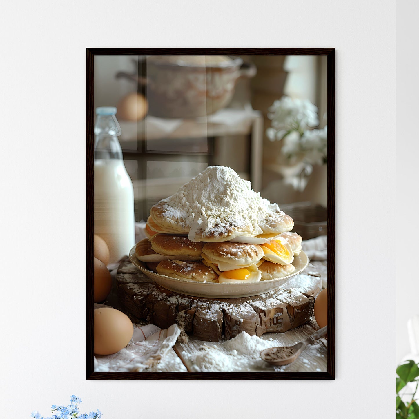 Vibrant Pancake Still Life Painting: Hyper-Realistic Flour, Milk, Sugar, Eggs, and Pancakes Default Title
