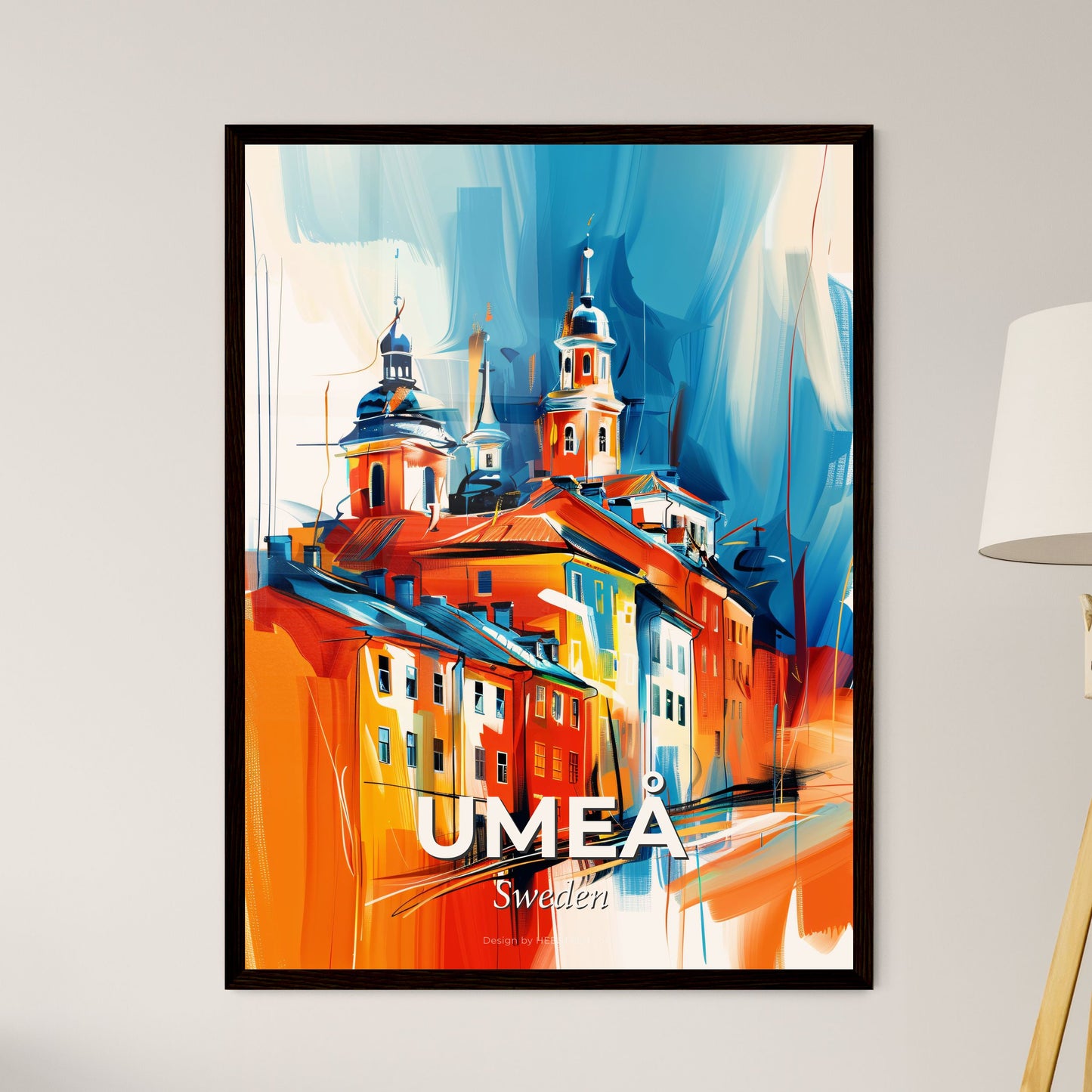 Vibrant Umeå, Sweden - A Painting Of A Building With Towers