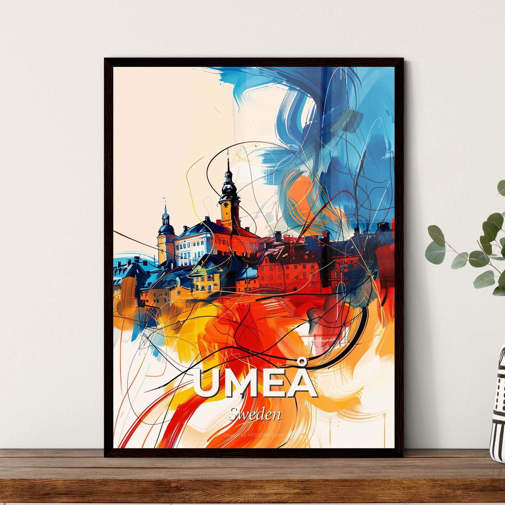 Vibrant Umeå, Sweden - A Painting Of A Town