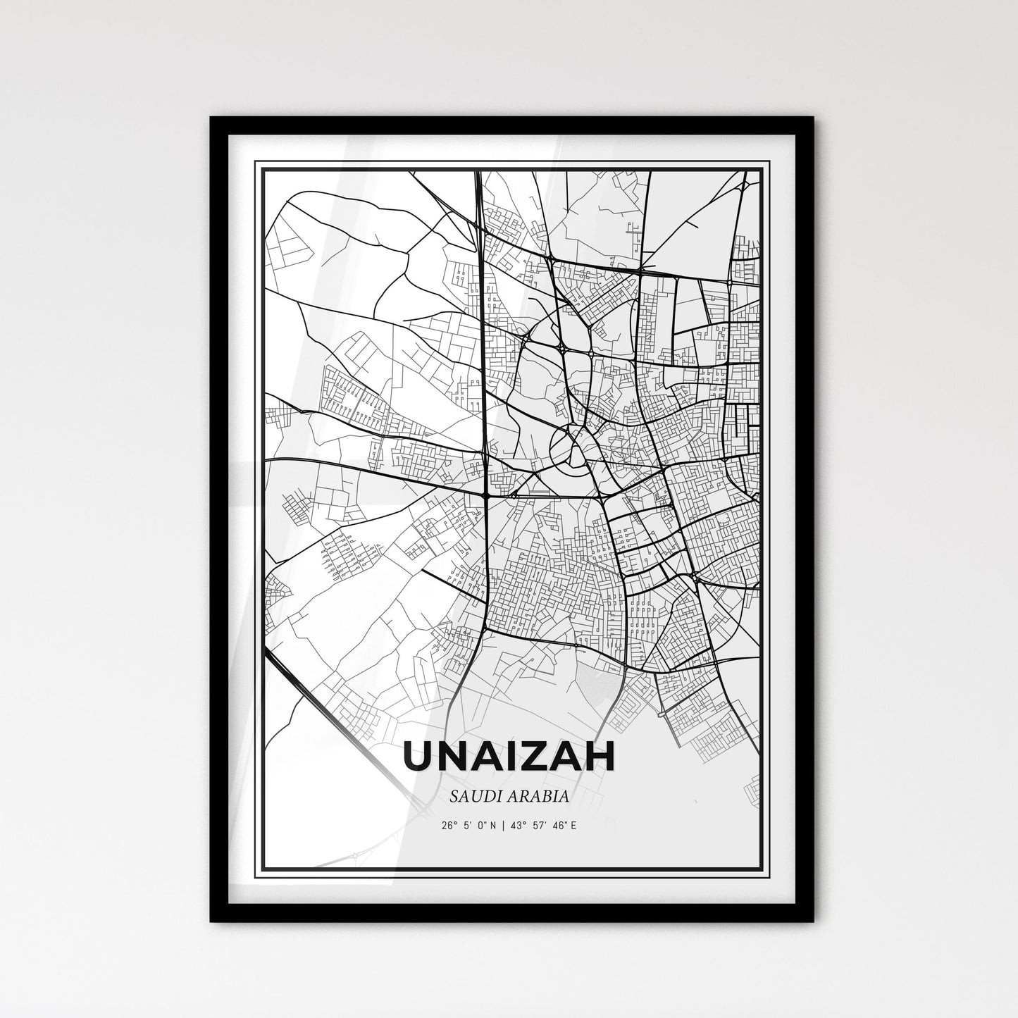 Unaizah Saudi Arabia - Scandinavian Style City Map for Modern Home Decor