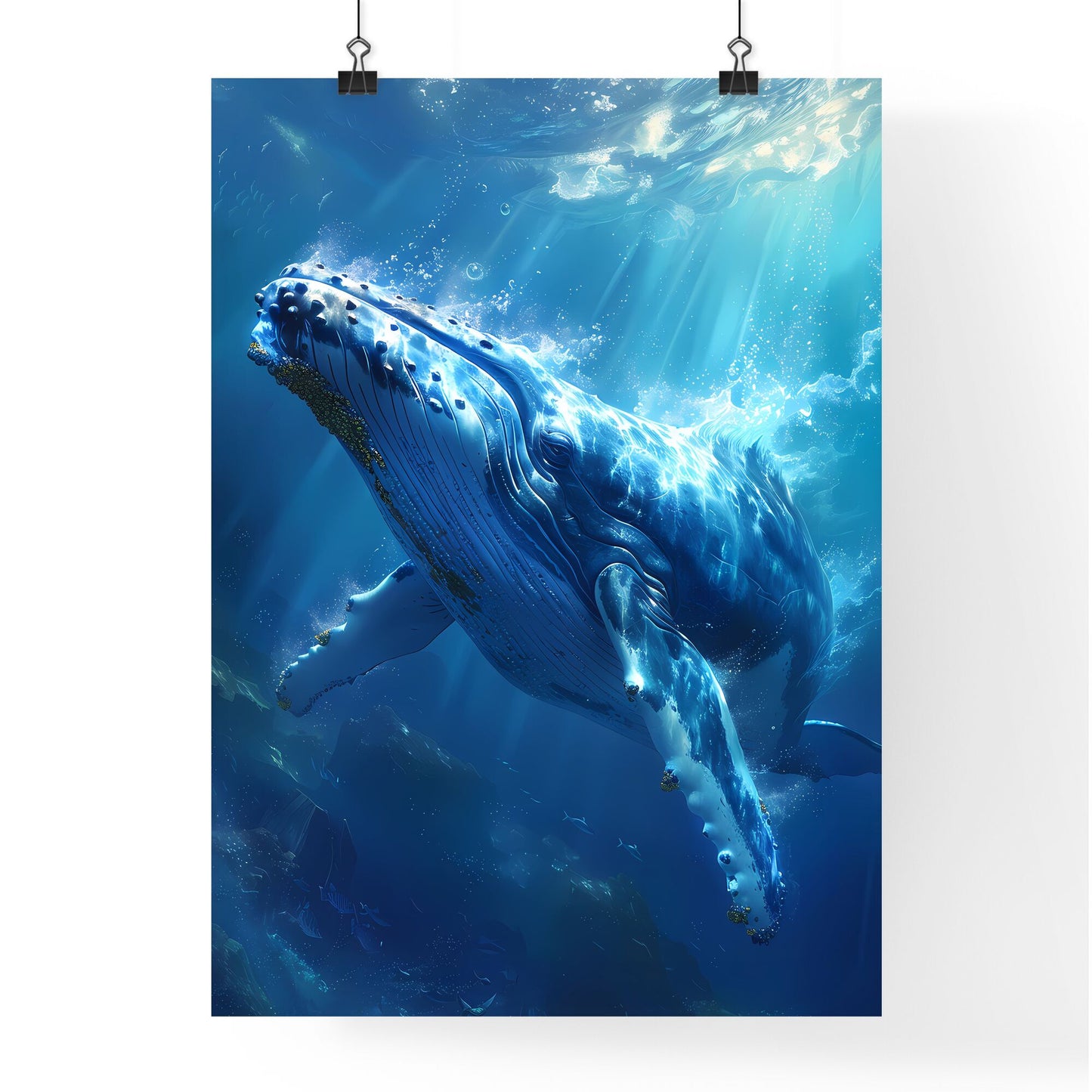 Vivid Underwater Masterpiece: Captivating Digital Painting of a Graceful Humpback Whale in Azure Depths Default Title