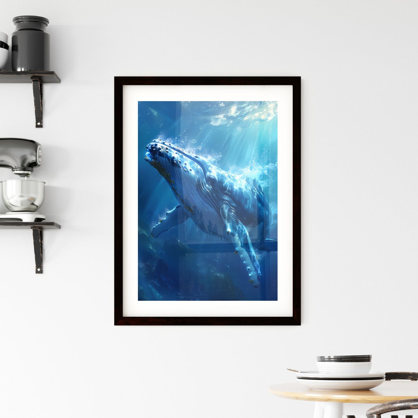 Vivid Underwater Masterpiece: Captivating Digital Painting of a Graceful Humpback Whale in Azure Depths Default Title