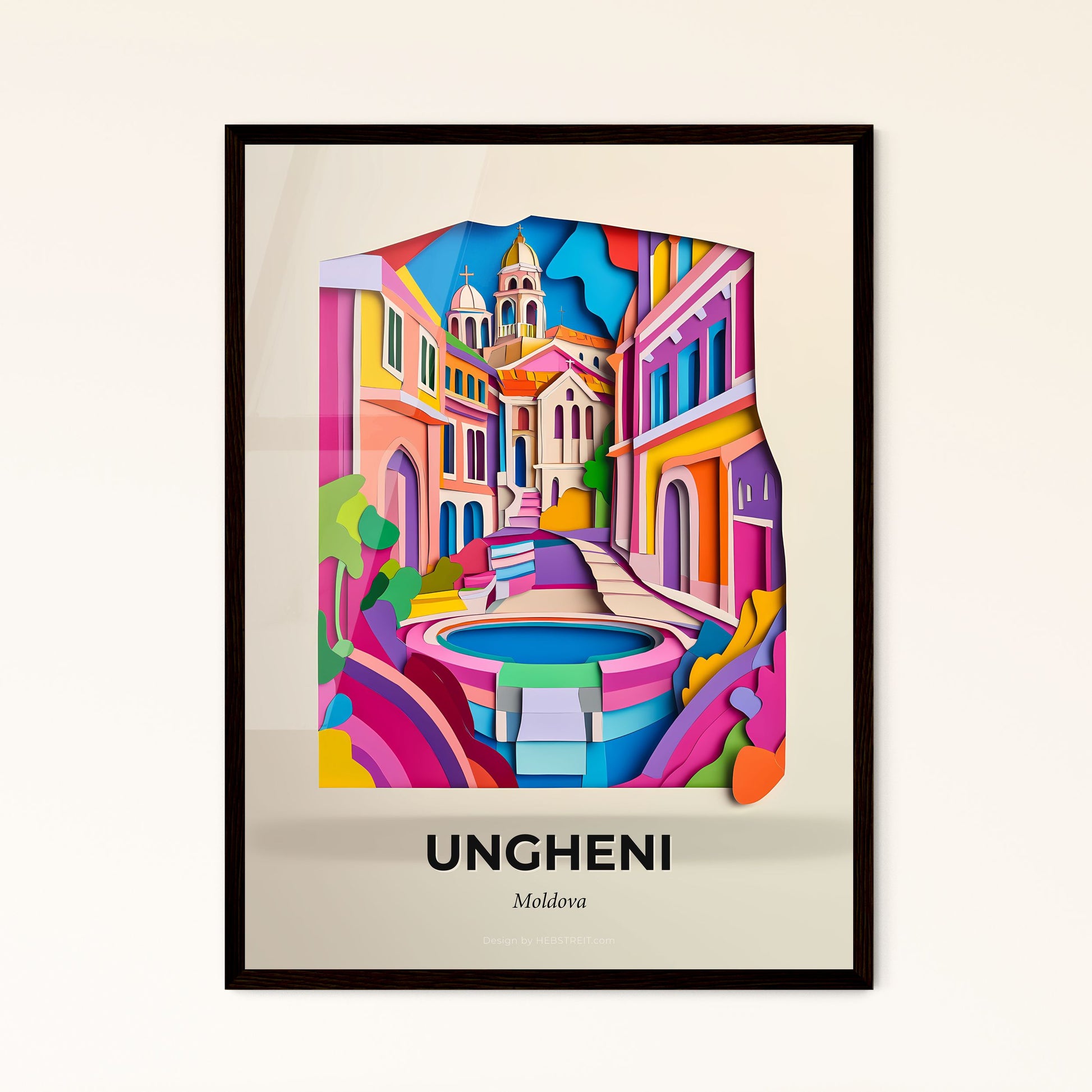 Vivid Ungheni, Moldova - a paper cut of a city with a clock tower