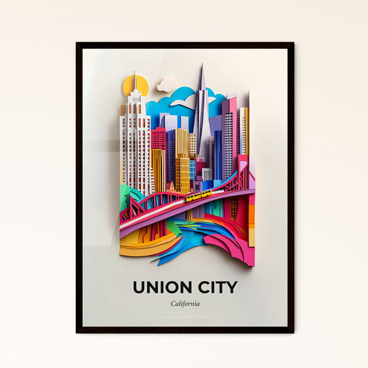 Vivid Union City, California - a paper cut of a city with a bridge